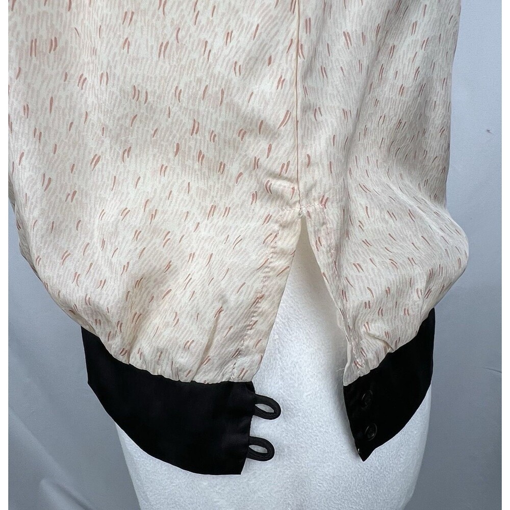 Chelsea Flower Ruffle Front Top 100% Silk Blush Pink Black Trim Size M Coquette - Picture 12 of 16